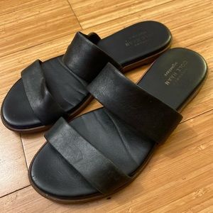 Black leather slip on sandals